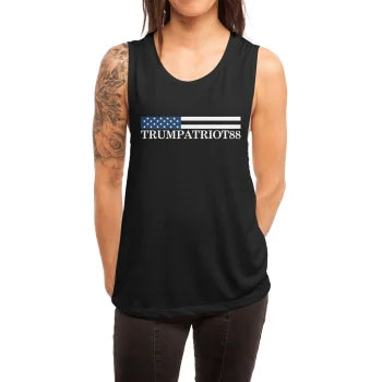 Black tank top with 'TRUMPATRIOT88' design on a white background